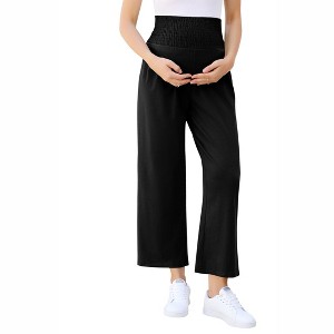 Coolmee Womens Maternity Pants Wide Leg Smocked High Waisted Palazzo Pants Casual Lounge Trousers - 1 of 4