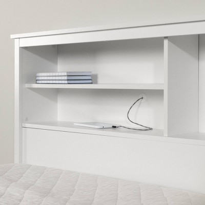 Twin White Wood Headboard with Storage Shelves