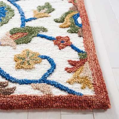 Ivory and Green Floral Hand Tufted Wool Area Rug, 8' x 10'