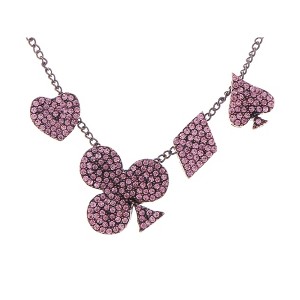 Alilang Sparkling Rhinestone Playing Card Suit Necklace with Silver Tone Chain - 1 of 4