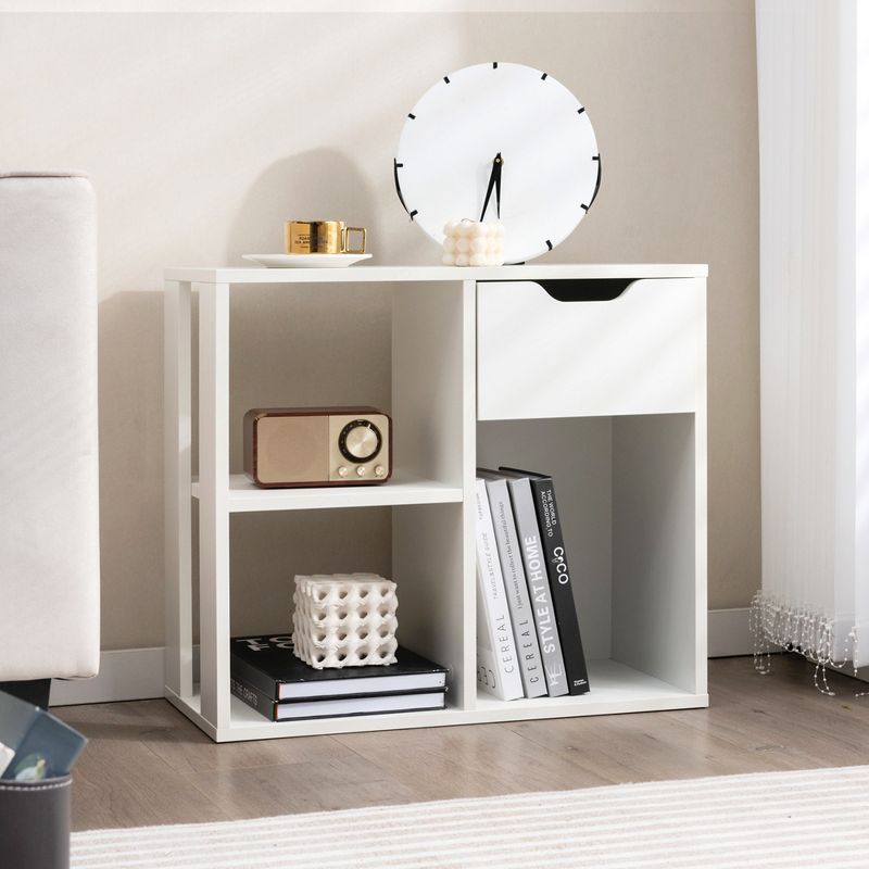 Costway 3-Cube Bookcase Organizer with 2-tier Wooden Storage Shelf & Pull-out Drawer, 2 of 11
