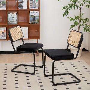 Velvet Rattan Side Accent Chairs Upholstered Dining Living Room Kitchen Chairs with Legs Set of 2 - 1 of 4