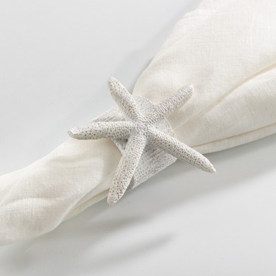 Off-White Starfish Coastal Napkin Rings Set of 4