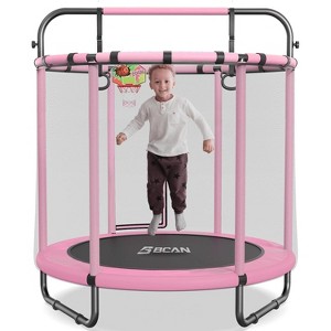 BCAN 55" Trampoline for Kids with Thickened Enclosure Net, Toddler Trampoline Indoor/Outdoor with Adjustable Gymnastics Bars & Basketball Hoop - 1 of 4