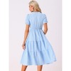 INSPIRE CHIC Women's Summer Ruffle Trim V Neck Button Decor Gingham Dress - 3 of 4