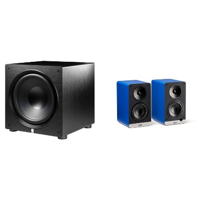 Elac DCB41-BL - Debut ConneX 4.5" Powered Speakers - Blue, Pair and Elac PS500-BK - Varro Premium 15" 500 Watt Powered Subwoofer with Auto-EQ