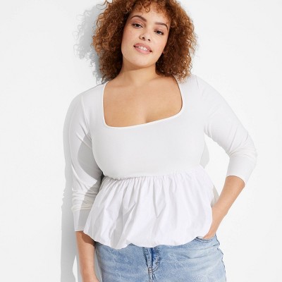Women's Long Sleeve Square Neck Bubble Top - Wild Fable™