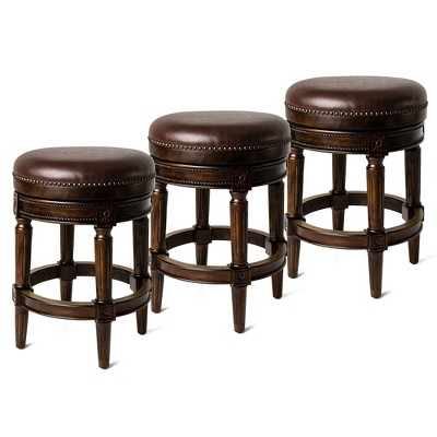 Maven Lane Pullman Upholstered Backless Swivel Kitchen Stool with Vegan Leather Cushion Seat, Set of 3