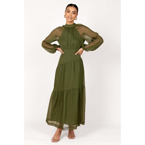 Petal And Pup Womens Julip Sheer Long Sleeve Maxi Dress Olive S Target