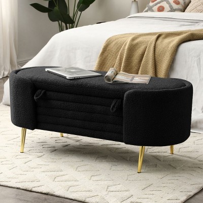 End of Bed Bench with Storage Upholstered Boucle Fabric Large Storage Bench Ottoman Shoe Stool Long Bench Window Sitting Toy Storage Bench-Cuddlewood
