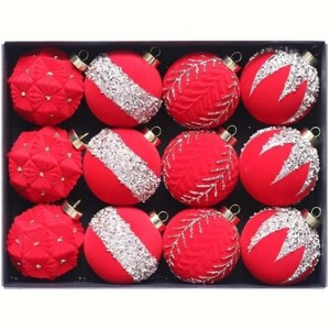 COZONY 12-Piece Shatterproof Flocked Mini Christmas Ball Ornaments - 1 of 4