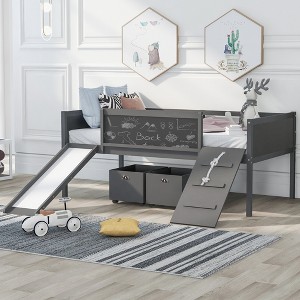 Whisen Modern Design Twin Size Loft Bed Wood Bed with Two Storage Boxes - 1 of 4