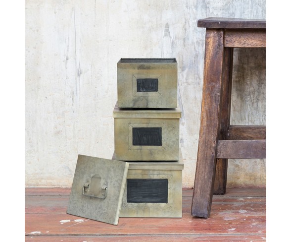 Aged Galvanized Metal Boxes w/Chalkboard Labels Gray 3pk - Stonebriar