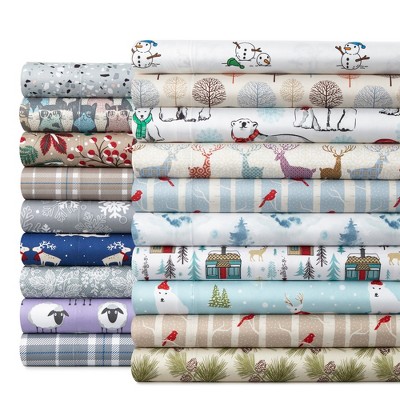Queen Blue Cotton Polyester Flannel Deep Pocket Sheet Set