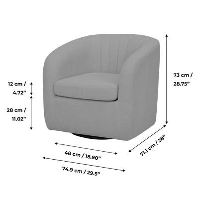 Gray Polyester Blend Swivel Barrel Chair with Wood Base