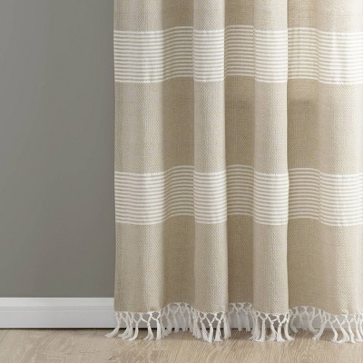 Taupe Cotton Light-Filtering Rod Pocket Panel Curtains with Tassels