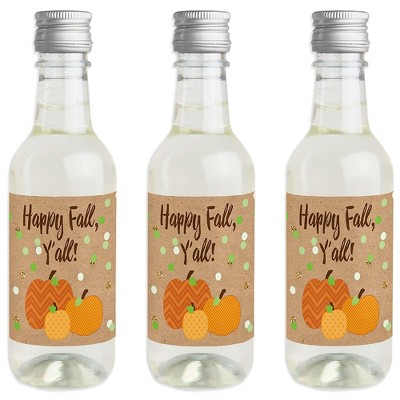 Big Dot of Happiness Pumpkin Patch - Mini Wine & Champagne Bottle Label Stickers - Fall or Thanksgiving Party Favor Gift for Women and Men - Set of 16