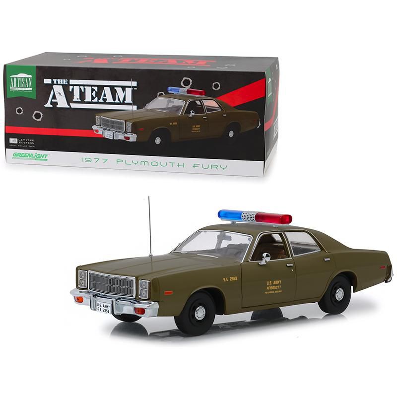 1977 Plymouth Fury U.S. Army Police Army Green "The A-Team" (1983-1987) TV Series 1/18 Diecast Model Car by Greenlight, 1 of 5