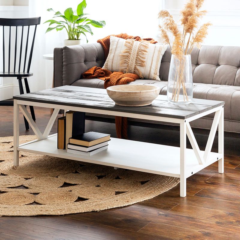 48" Two-Tone Distressed Wood Transitional Coffee Table - Saracina Home, 3 of 17