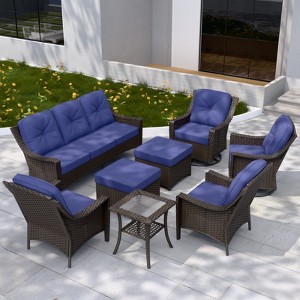 EAGLE PEAK Azure Bay 8 Pieces Wicker Outdoor Patio Furniture Set, Sofa 4 Chairs with Ottomans and Side Table - 1 of 4