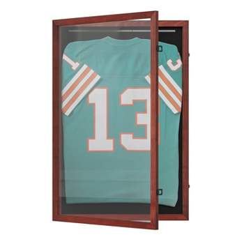Merrick Lane Jersey Display Case with Solid Pine Wood Frame, Fabric Backing Board, and Anti-Theft Lock