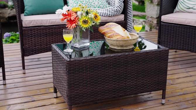 Costway 4PCS  Patio Furniture Set  Rattan Conversation Set W/ Tempered Glass Coffee Table Cushion Red, 2 of 12, play video