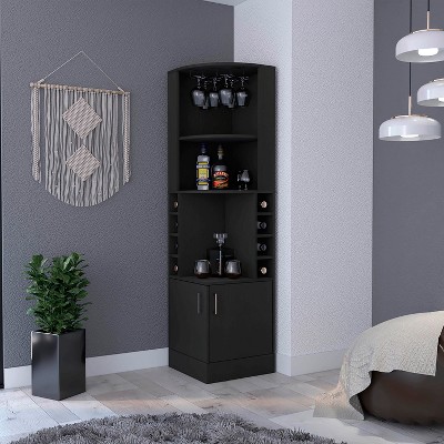 Gulches 8 Bottle Wine Rack with Glass Rack, Double Bottom Cabinets FSC Certified, CPSIA and TSCA Compliant,Assembly Required