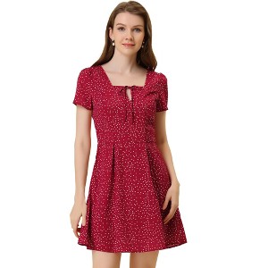 Allegra K Women's Printed Summer Casual Square Neck Short Sleeve Fit and Flare Dress - 1 of 4