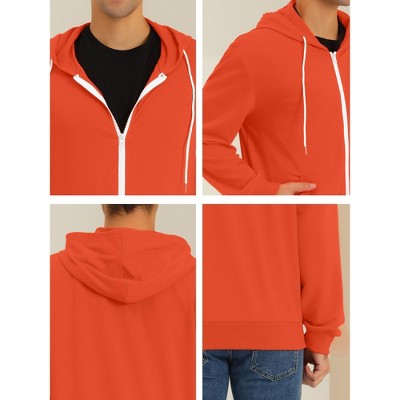 Lars Amadeus Men's Zip Up Long Sleeves Solid Color Knit Hooded Jackets Orange Small — фото 4
