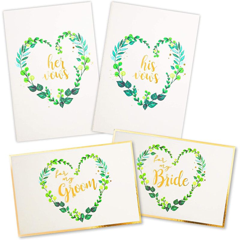 Pipilo Press 2 Wedding Vow Books with 2 Greeting Cards Set, Garland Wreath Heart Print, 1 of 10