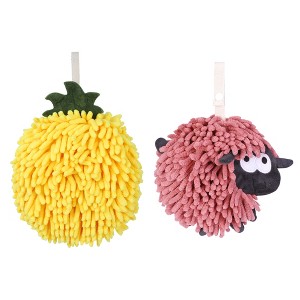 REGALWOVEN 2 Pcs Cute Comfortable Soft Absorbent Chenille Ball Fuzzy Hand Towel - 1 of 4