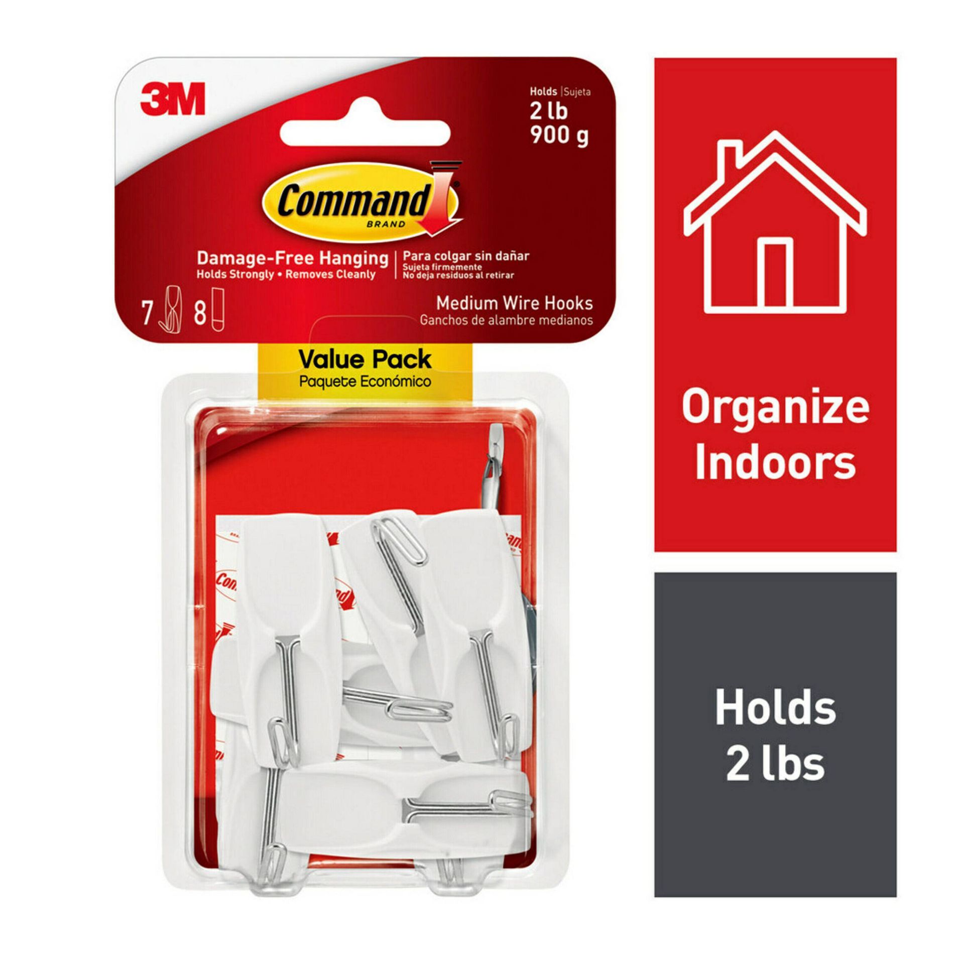 Command Medium Sized Wire Decorative Hooks Value Pack White: Adhesive Hooks, 7 Pack, 2 lb Capacity, Plastic