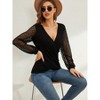 Clearlove Women's Textured Crossover Knit Top Lace Insets & Voluminous Lantern Sleeves for Effortless Elegance - 4 of 4