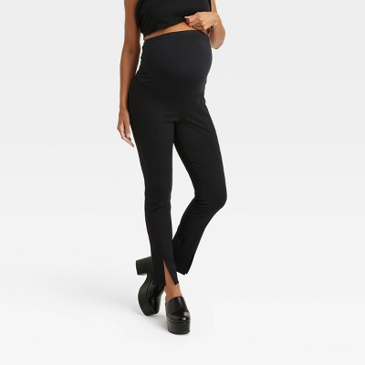 Women's High Waisted Ponte Leggings with Pockets and Side Zipper Split Hem  - A New Day™ Black Heather S