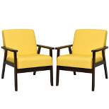 Costway Set of 2 Fabric Accent Armchair Solid Wood Upholstered Lounge Chair Yellow\Beige\Grey\ Orange\Blue\Grey