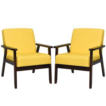 Costway Set of 2 Fabric Accent Armchair Solid Wood Upholstered Lounge Chair Yellow\Beige\Grey\ Orange\Blue\Grey