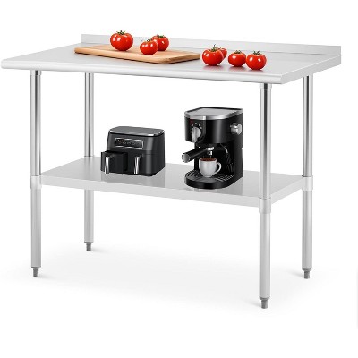 Stainless Steel Prep Table with Backsplash & Adjustable Shelf, 2-Tier Shelf Commercial Work Table for Home