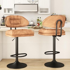 Hooseng Upholstered Bar Stool Set of 2, Liftable Counter Height Bar Stools with Black Metal Legs, Backrest and Footrest - 1 of 4