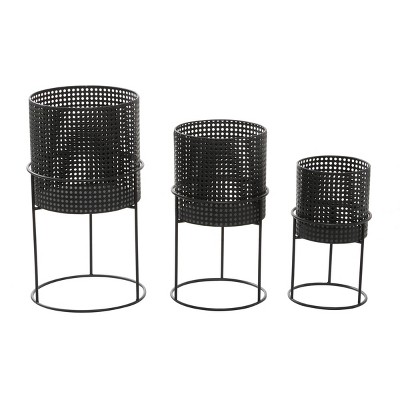 Set of 3 Metal Punched Planter Black - CosmoLiving by Cosmopolitan