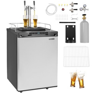 VEVOR Beer Kegerator, Dual Tap Draft Beer Dispenser, Full Size Keg Refrigerator With Shelf, CO2 Tank(No Gas), Drip Tray & Rail, Silver - 1 of 4
