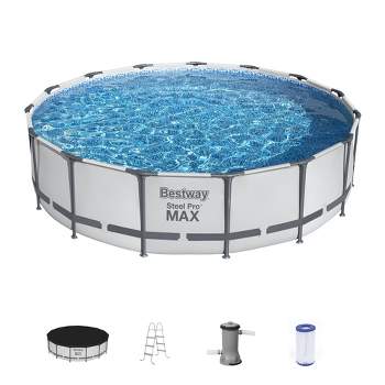 Bestway Steel Pro MAX 15'x42" Round Metal Frame Above Ground Outdoor Swimming Pool with 1,000 Filter Pump, Ladder, and Cover