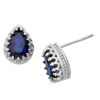 Tiara Sterling Silver Pear-Cut Gemstone Crown Earrings
