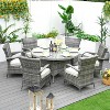 Moda Furnishings 6 - Person All-Weather Wicker Patio Outdoor Dining Set with Round Table, Cushions Included - 2 of 4