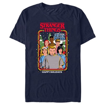 Men's Stranger Things Retro Happy Holidays Card T-shirt : Target