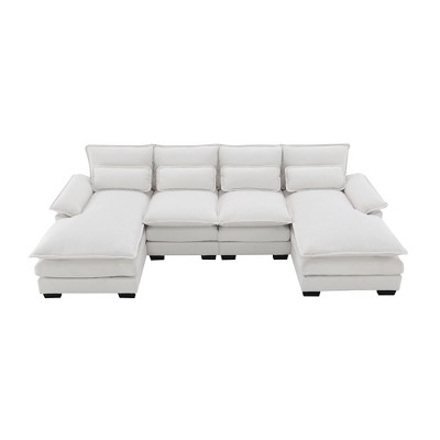VYNXARIA 110*55"Modern U-shaped Sectional Sofa with Waist Pillows,6-seat Upholstered Symmetrical Sofa Furniture,Sleeper Sofa Couch with Chaise Lounge