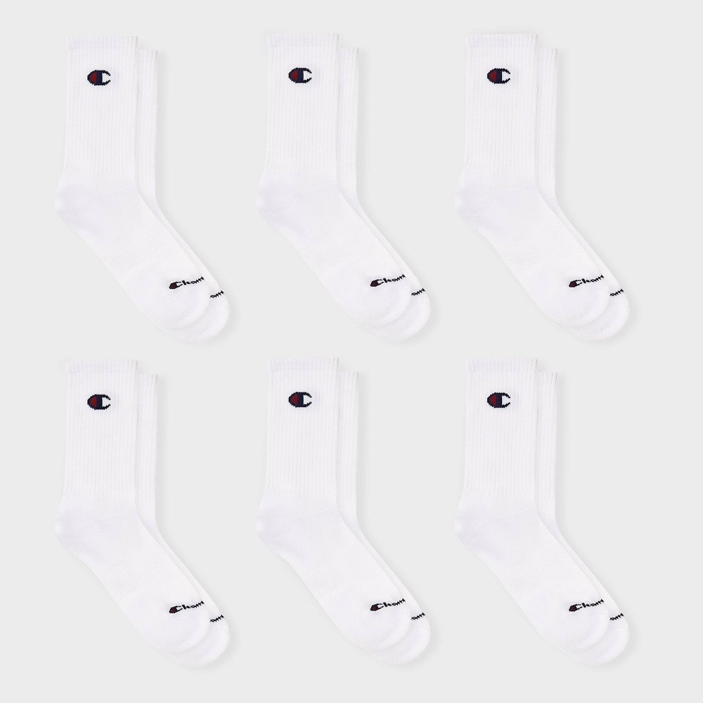 Champion Iconic Essentials Women's 6pk Cushioned Crew Socks - White 4-10