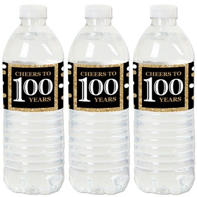 Big Dot of Happiness Adult 100th Birthday - Gold - Birthday Party Water Bottle Sticker Labels - Set of 20