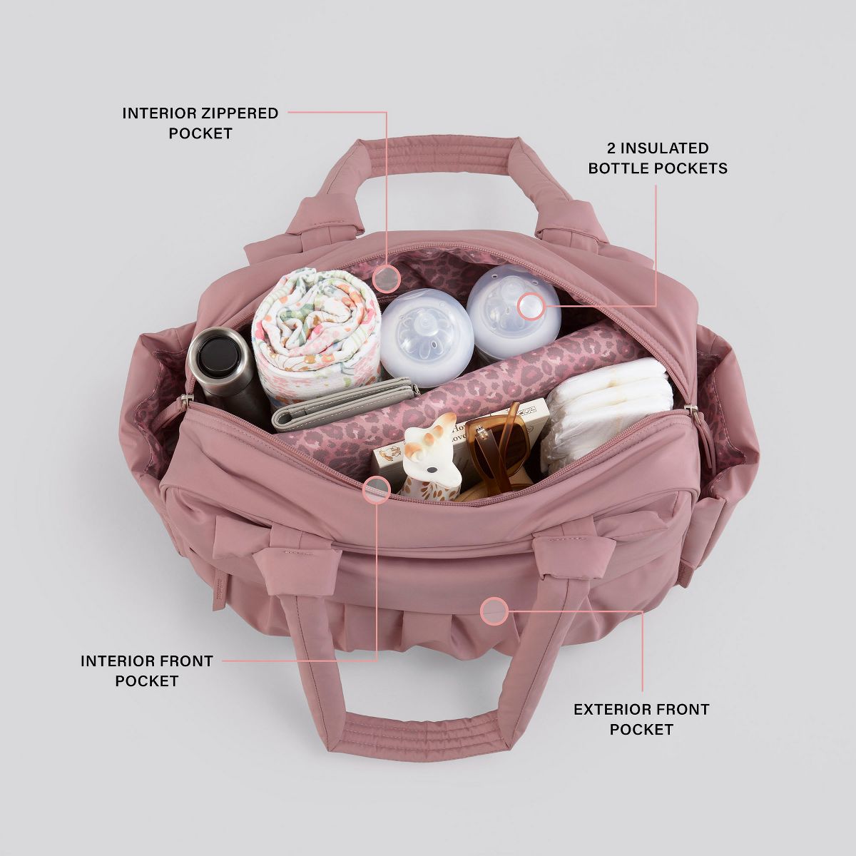 Motherhood Knotted Bows Duffle Diaper Bag, Dusty Rose - thumbnail 6