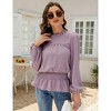 Women's Summer Blouse High Collar Long Sleeve Lantern Sleeve Pullover - 3 of 4