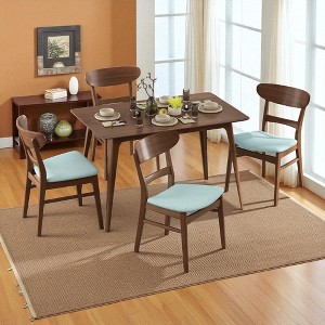 5-Piece Mid-Century Modern Dining Table Set with Faux Wood Tabletop and 4 Upholstered Rubberwood Chairs for Kitchen or Dining Room - 1 of 4